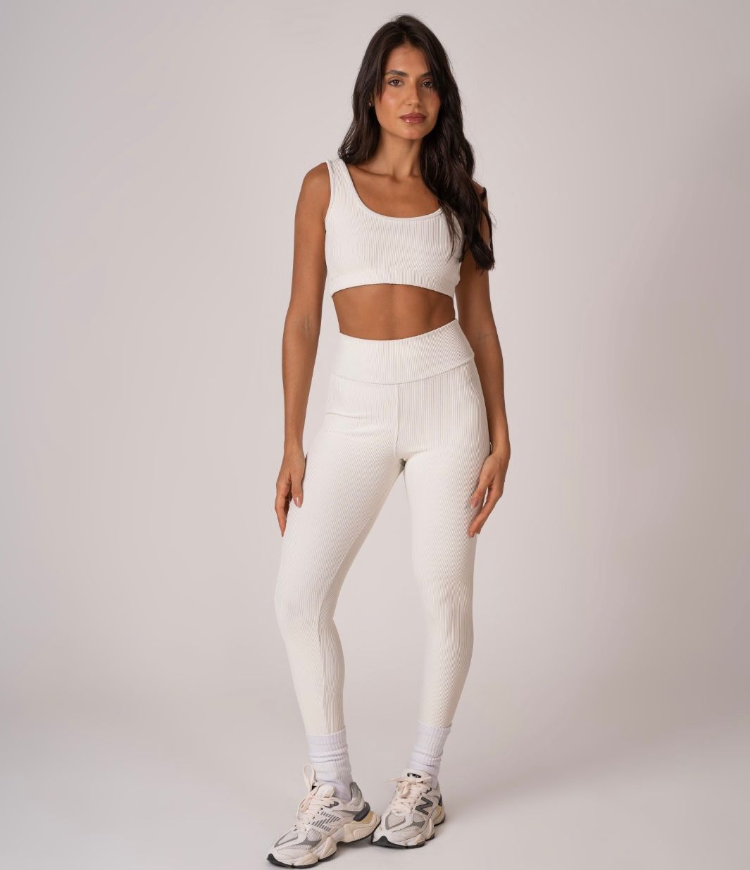 Conjunto Canelado Off White (Calça + Top)